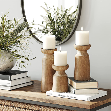 Solid Wood Retro Candlestick Table Decor Candle Holder