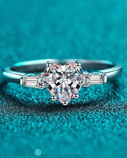 Charming Heart-Shaped Lab-Diamond Ring in Sterling Silver: A Touch of Elegance