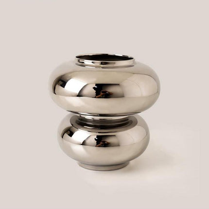 Donut Shaped Ceramic Vase Silver Plated Mirror Finish Elegant Home Decor