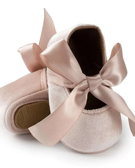 Adorable Baby Girl Crib Shoes with Butterfly Knot - Non-slip Soft Cotton Rubber First Walkers