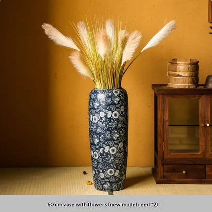 Blue And White Floor Vase Ceramic Tea Rooms Arrangement With Artificial Flowers