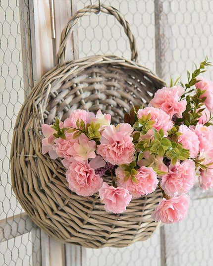 Rustic Blue Rattan Flower Wall Basket for Real or Faux Blooms