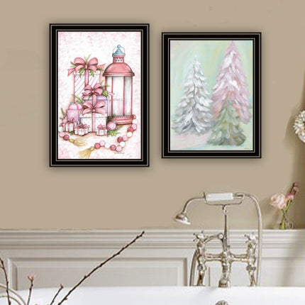 Mary June 2-Piece Pink Candy Land Christmas Tree Wall Art Set, Framed