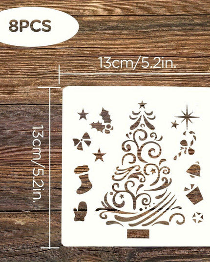 Festive 8-Piece Stencil Set for Creative Holiday DIY - Durable, Reusable, and Perfect for Decorating Wood, Walls, and Fabrics