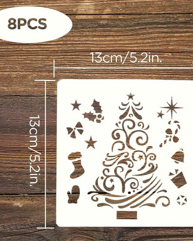 Festive 8-Piece Stencil Set for Creative Holiday DIY - Durable, Reusable, and Perfect for Decorating Wood, Walls, and Fabrics