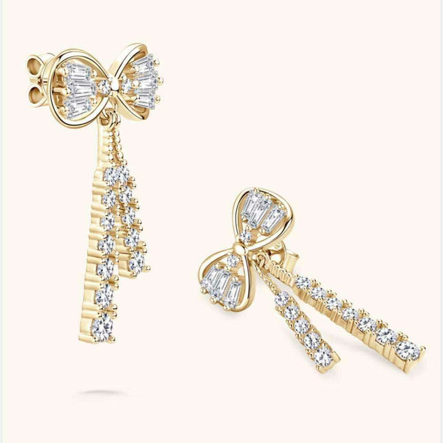 Sophisticated 1.12 Carat Lab-Grown Diamond Bow Earrings with Sterling Silver and Platinum or 18K Gold Finishes
