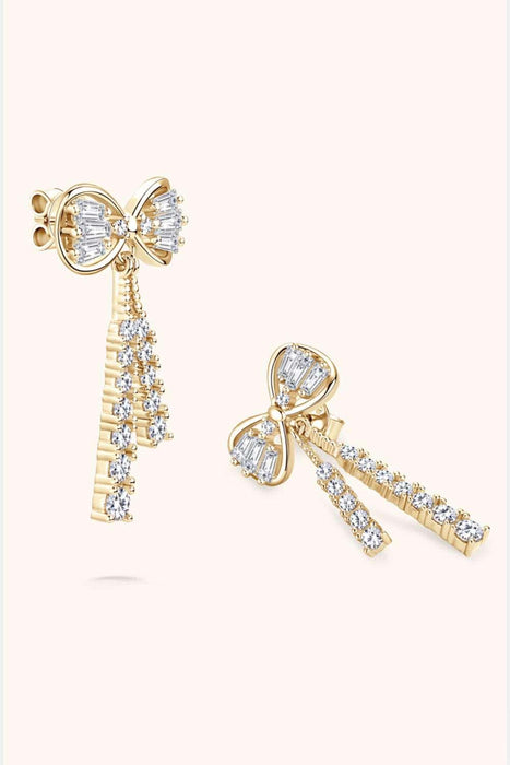 Opulent 1.12 Carat Moissanite Bow Earrings in Sterling Silver with Platinum or 18K Gold Touch