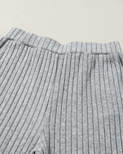 Cozy Light Grey V-Neck Ribbed Knit Lounge Set for Stylish Relaxation