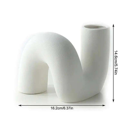 Sleek White Twisted Tube Ceramic Vase for Contemporary Decor