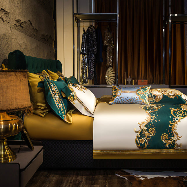 Emerald and Gold Ornamental 10-Piece Cotton Bedding Set