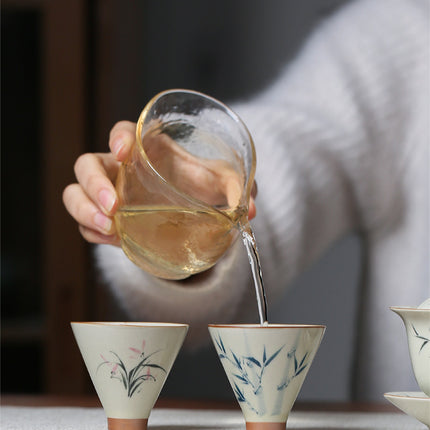 Underglaze Hand Painted Bamboo Bamboo Hat Small Teacup