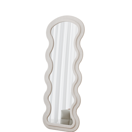Room & Decor Cream White Metal Mirror with Synthetic Wood Frame