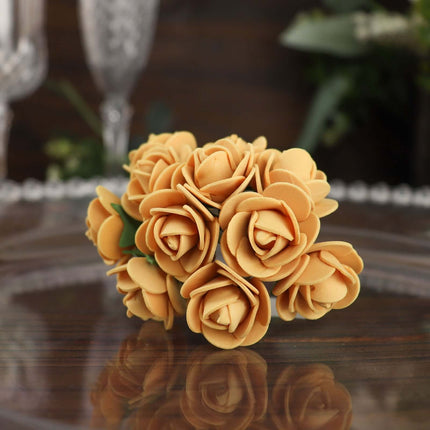 AliKopy 48 Real Touch Gold Foam Rose Buds with Stem for DIY Crafts