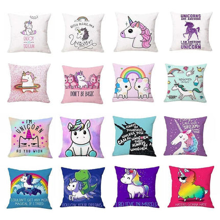 Magical Unicorn Cartoon Pillow Cover - Perfect for Kids' Spaces!