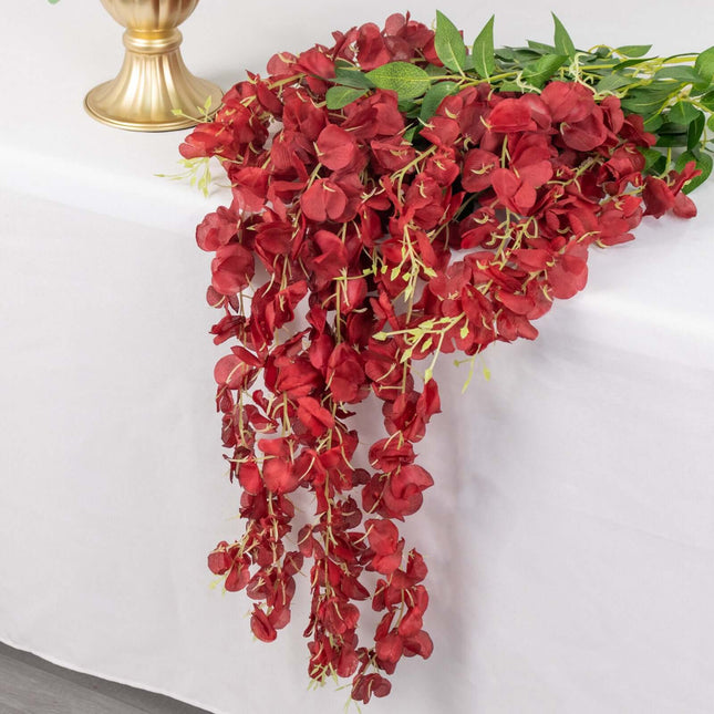 AliKopy 5 Pack Burgundy Silk Wisteria Flower Garlands, 44" Length