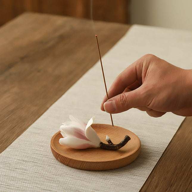 Peekaboo Studio Magnolia Incense Sticks - Handmade Ceramic Flower Desi