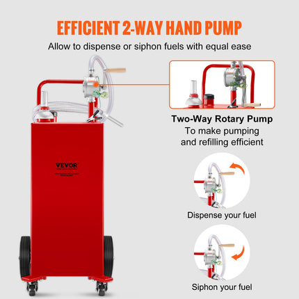 35 Gallon Fuel Caddy with Manual Pump & Wheels - Red