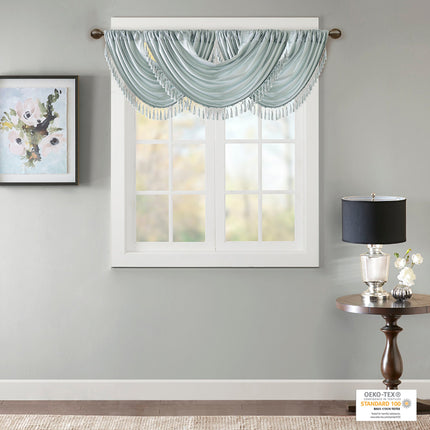 Room and Decor Faux Silk Waterfall Valance, Embellished, 38x46" Dusty