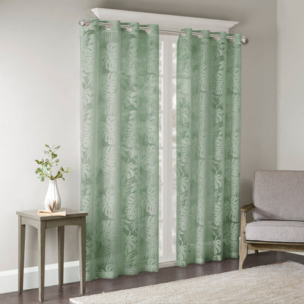 Room & Decor Palm Leaf Burnout Window Sheer, Sage Green, 50x95", Light