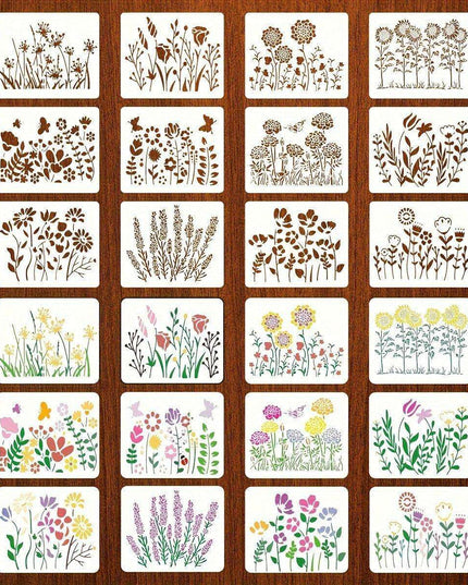 12-Piece Reusable Floral Stencil Set with Cherry Blossom and Vine Patterns