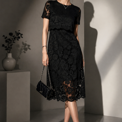 Moe Lace Evening Dress — Sleeveless Floral Mini with Flowy Skirt Dresses evening-dress-19 Clothing > Dresses > Evening Dresses