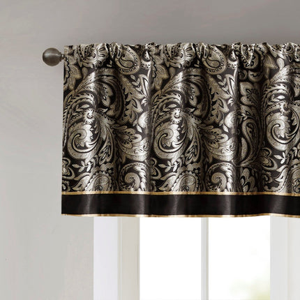 Room and Decor Jacquard Black Window Valance, 50x18", Durable Polyeste
