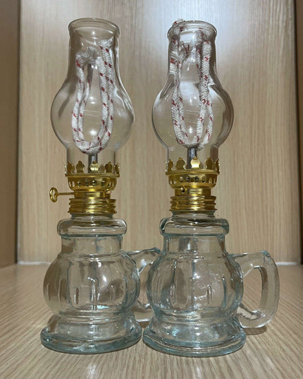 2-Pack Vintage Glass Kerosene Lanterns - Classic Oil Lamps for Ambient Tabletop Lighting