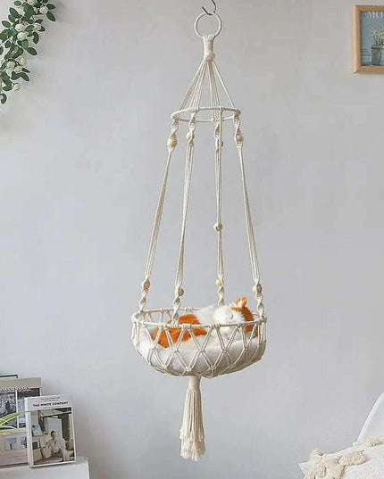 Spacious Macrame Pet Hammock - Stylish Hanging Swing Bed for Cats and Dogs, Cozy Home Accessory, Perfect Gift for Furry Friends