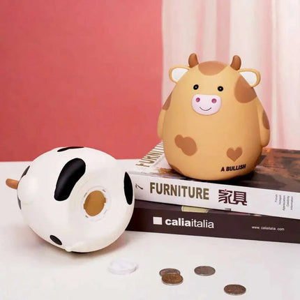 Adorable Cartoon Cow Coin Bank - Cute Vinyl Money Box for Kids - Fun Savings Jar