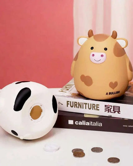 Adorable Cartoon Cow Coin Bank - Cute Vinyl Money Box for Kids - Fun Savings Jar