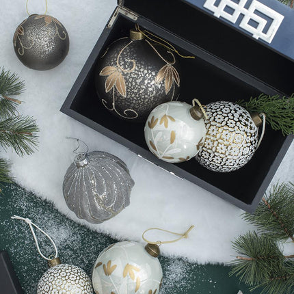 Room & Decor Set of 6 White Glass Christmas Ball Ornaments - 3.9" Diam