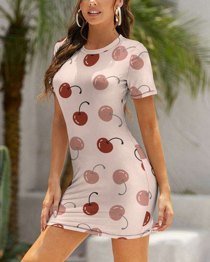 Elegant White Summer Dress with Short Sleeves and Round Neck for Women