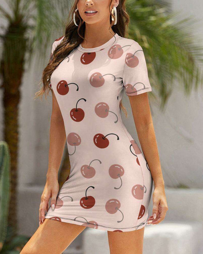 Elegant White Summer Dress with Short Sleeves and Round Neck for Women