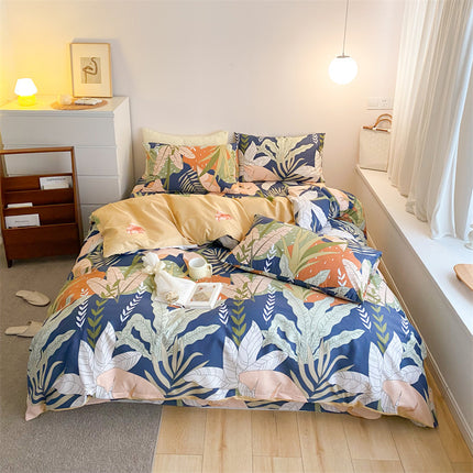 Peekaboo Studio Four-Piece Cotton Bed Sheet Set with Quilt Cover, Soft