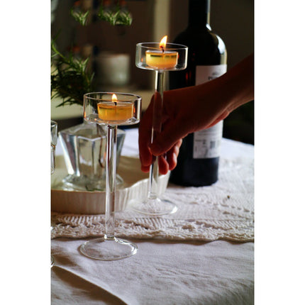 Elegant Transparent Crystal High Footed Glass Candle Holder European Table Decor