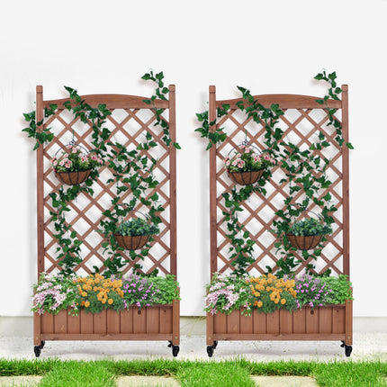 Room & Decor Raised Garden Bed with Trellis - 2 Pack, Wooden Planter B
