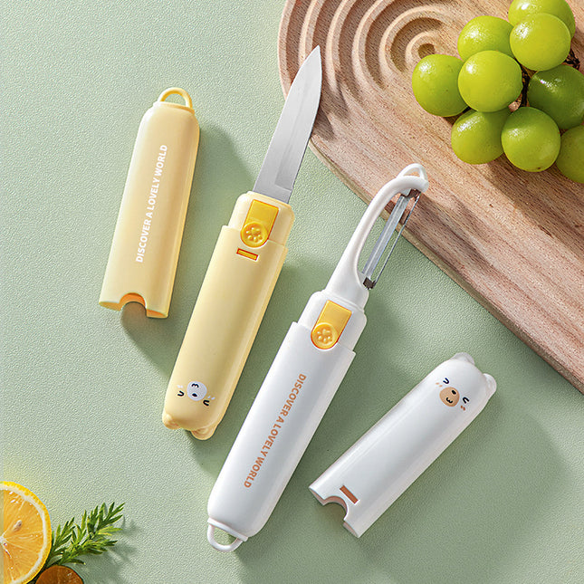 Folding Fruit Knife With Peeler – 6cm Stainless Steel Blade Multifunction Tool