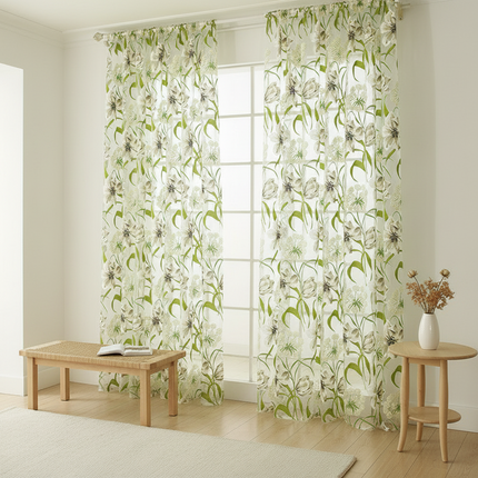 White Burnt-Out Yarn Sheer Curtain | Striped Translucent, 3 Sizes