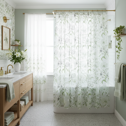 White Burnt-Out Yarn Sheer Curtain | Striped Translucent, 3 Sizes