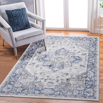 Room and Decor 6X9 Blue Grey Stain Resistant Non-Shedding Area Rug