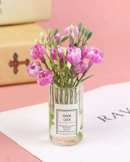 Hanging Mini Glass Vase Wind Chimes with Mini Flower Decor for Home and Dollhouse