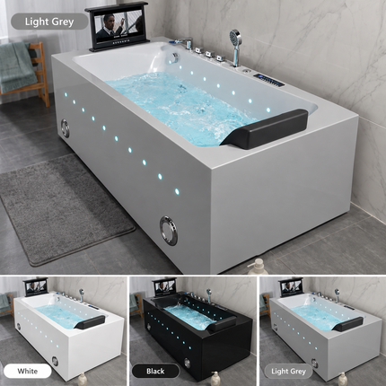 Modern Freestanding Acrylic Whirlpool Bathtub with Hydro Massage & Built-In TV