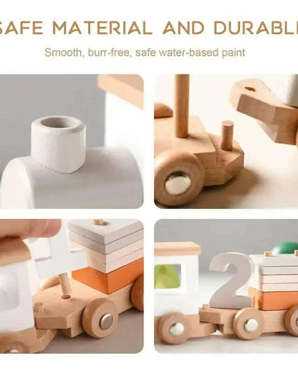 Educational Wooden Train Set for Babies - Montessori-Inspired Learning Toy with Trolley and Number Blocks