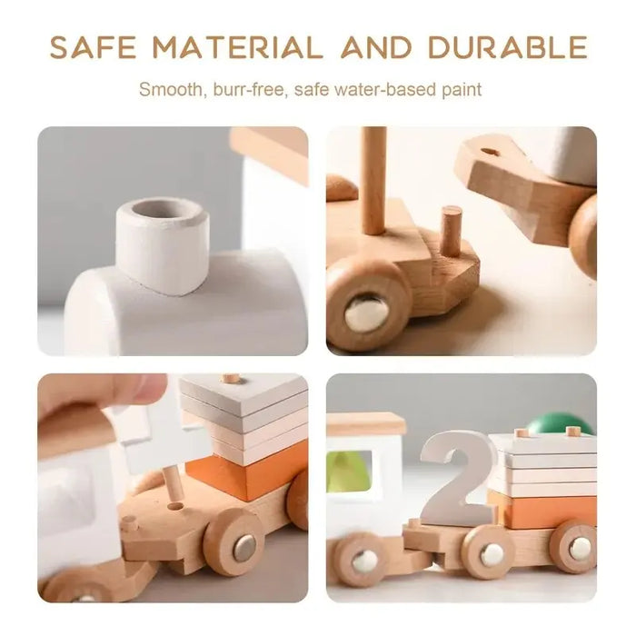 Educational Wooden Train Set for Babies - Montessori-Inspired Learning Toy with Trolley and Number Blocks
