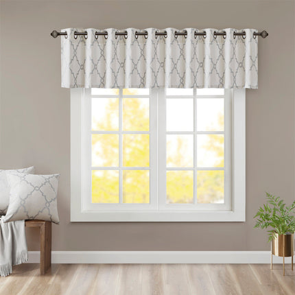 Room and Decor Fretwork Print Grommet Top Valance, Ivory Grey, 50x18
