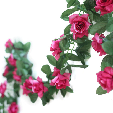 AliKopy 6ft UV Protected Fuchsia Silk Rose Garland - Indoor/Outdoor De