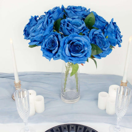 AliKopy 17" Royal Blue Silk Jumbo Rose Bouquet - Premium Quality, Wedd