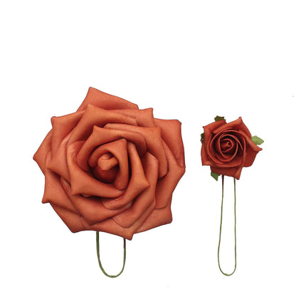 AliKopy 24 Roses 5" Terracotta Foam Flowers with Stem Wire & Leaves