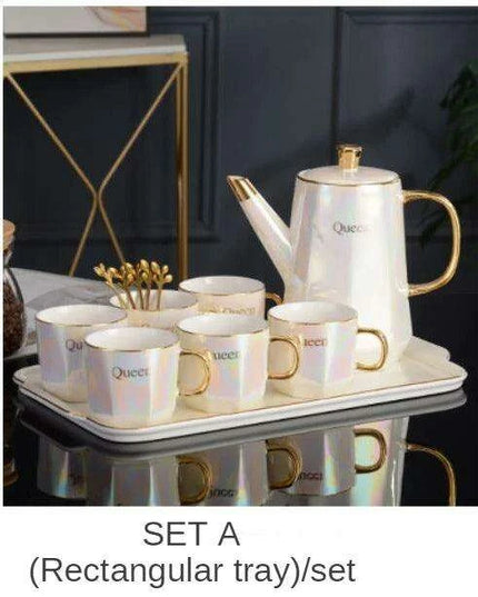 Nordic Gold Ceramic Tea and Coffee Set with Bone China Pot - Elegant and Versatile Luxe Kit