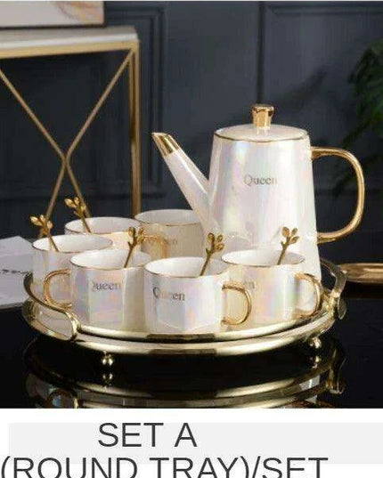 Nordic Gold Ceramic Tea and Coffee Set with Bone China Pot - Elegant and Versatile Luxe Kit